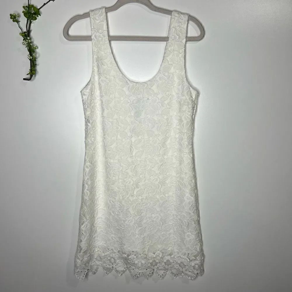 Jack by BB Dakota White Lace Grow WithāItāTankāDressāStretchāLinedāNWT!
